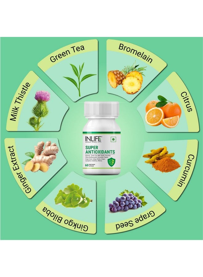 INLIFE Super Antioxidant Supplement Lycopene, Green Tea, Milk Thistle, Curcumin, Grape Seed, Ginkgo Biloba, Ginger, Cranberry, Alpha Lipoic Acid, Lutein, Zeaxanthin - Pack of 60 Vegetarian Capsules - Image 5