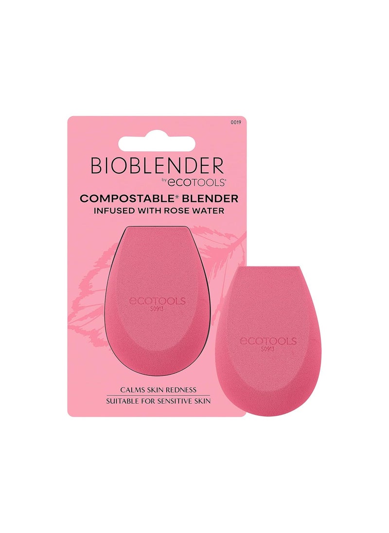 Ecotools EcoTools Rose Water Bioblender, Compostable Makeup Blending Sponge, For Liquid & Cream Foundation, Base Coverage, Anti-inflammatory Ingredients, Pink, Cruelty Free & Vegan, 1 Count 