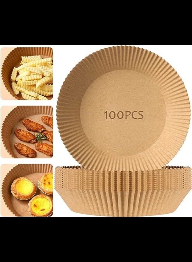 100 Pieces Round Air Fryer Paper Liners 20cm (7.9 inch) Size, Disposable Paper - Non Sticky & Oil Proof Parchment Paper for Baking, Air Fryer Liner for Microwave and Gas Ovens  - Image 1