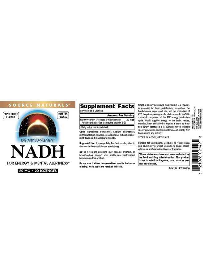 Source Naturals سورس ناتشورالز ناد إتش 20 ملغ، يعزز الطاقة واليقظة العقلية* - 20 حبة مصاصة - Image 4