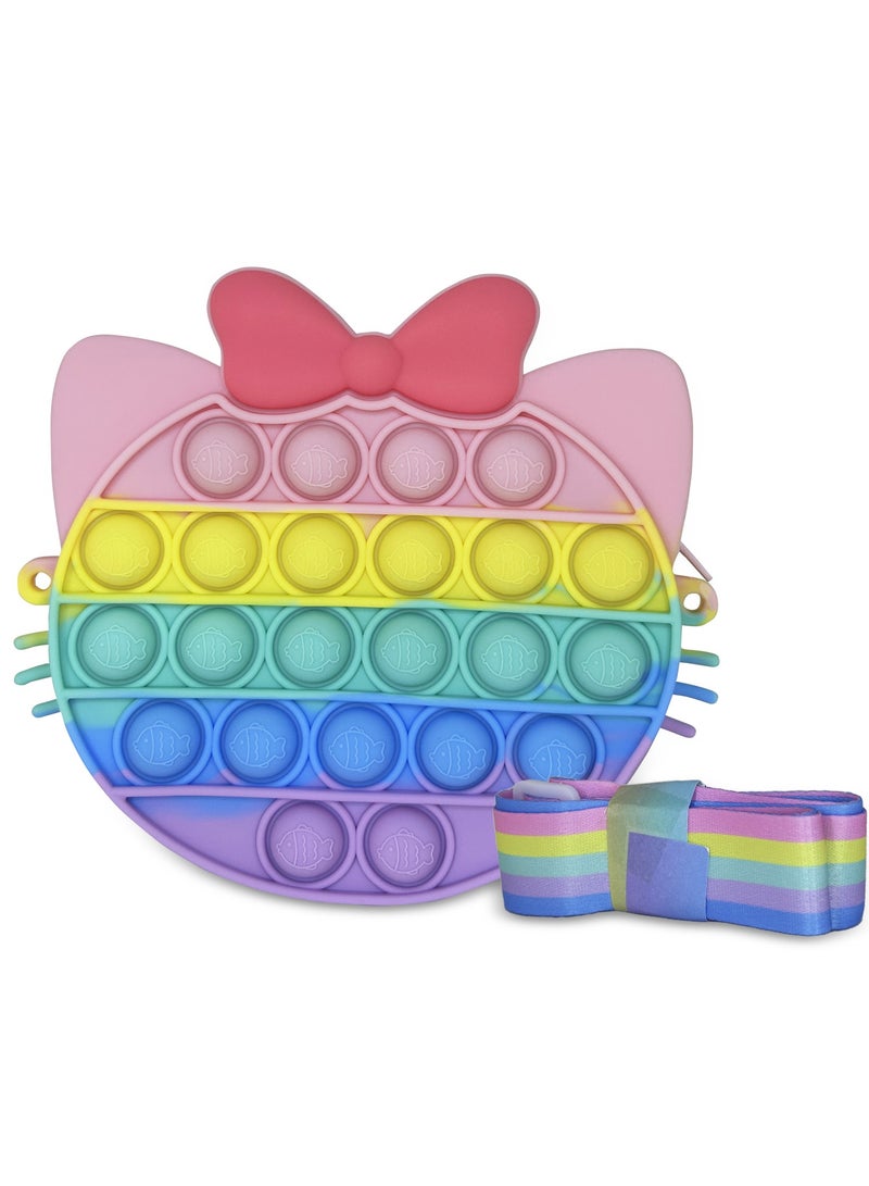 Ogi Mogi Toys Kitten Shape Colorful Shoulder Bags for Girls, Mini Silicone Fidget Bag with Adjustable Strap, Squishy Crossbody Purse for Kids, Perfect Sensory Toy Gifts for Kids Aged 3-10  - Image 3