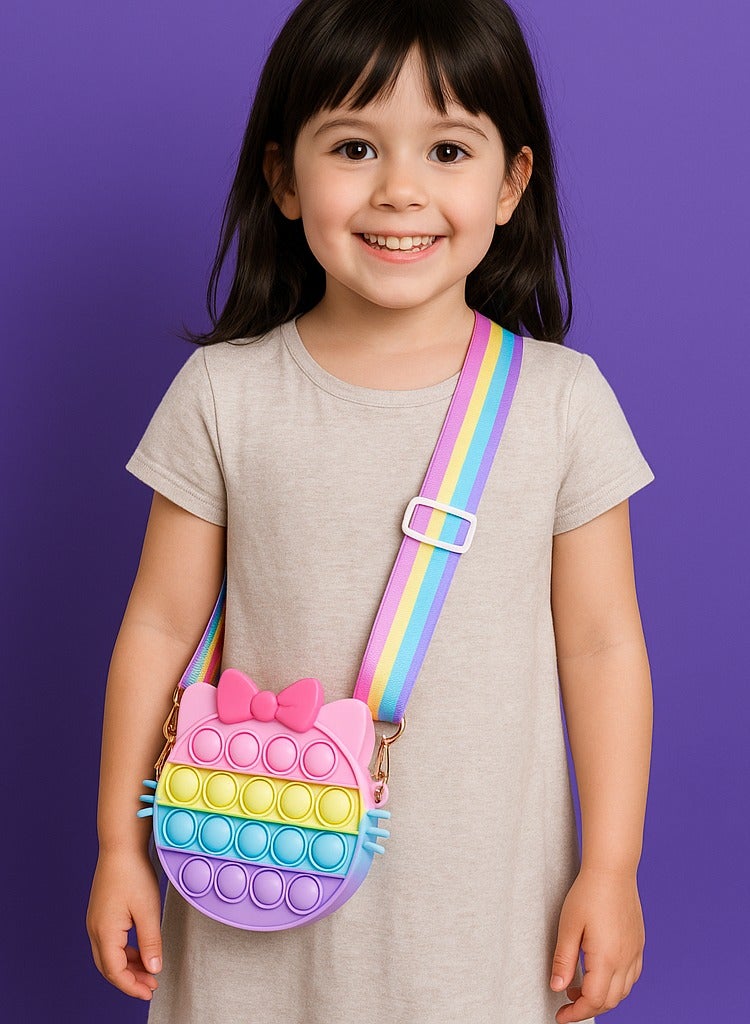Ogi Mogi Toys Kitten Shape Colorful Shoulder Bags for Girls, Mini Silicone Fidget Bag with Adjustable Strap, Squishy Crossbody Purse for Kids, Perfect Sensory Toy Gifts for Kids Aged 3-10  - Image 1