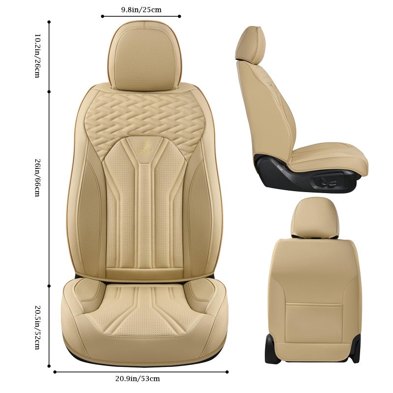 FLORICH Leather Seat Covers, Seat Covers Full Set, Car Seat Protectors 5 Seats, Automotive Seat Covers Fit for Most Cars Trucks-Beige - Image 3