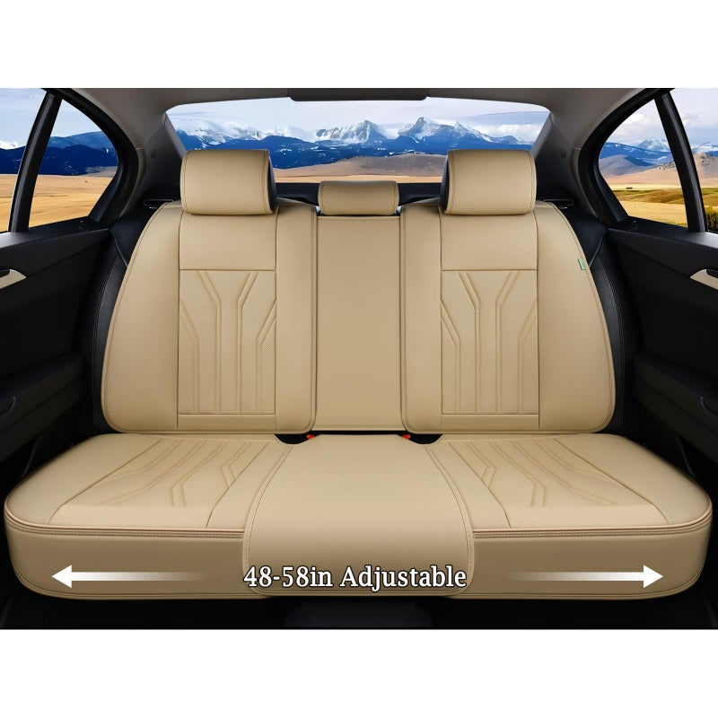 FLORICH Leather Seat Covers, Seat Covers Full Set, Car Seat Protectors 5 Seats, Automotive Seat Covers Fit for Most Cars Trucks-Beige - Image 4