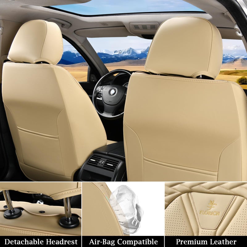 FLORICH Leather Seat Covers, Seat Covers Full Set, Car Seat Protectors 5 Seats, Automotive Seat Covers Fit for Most Cars Trucks-Beige - Image 5