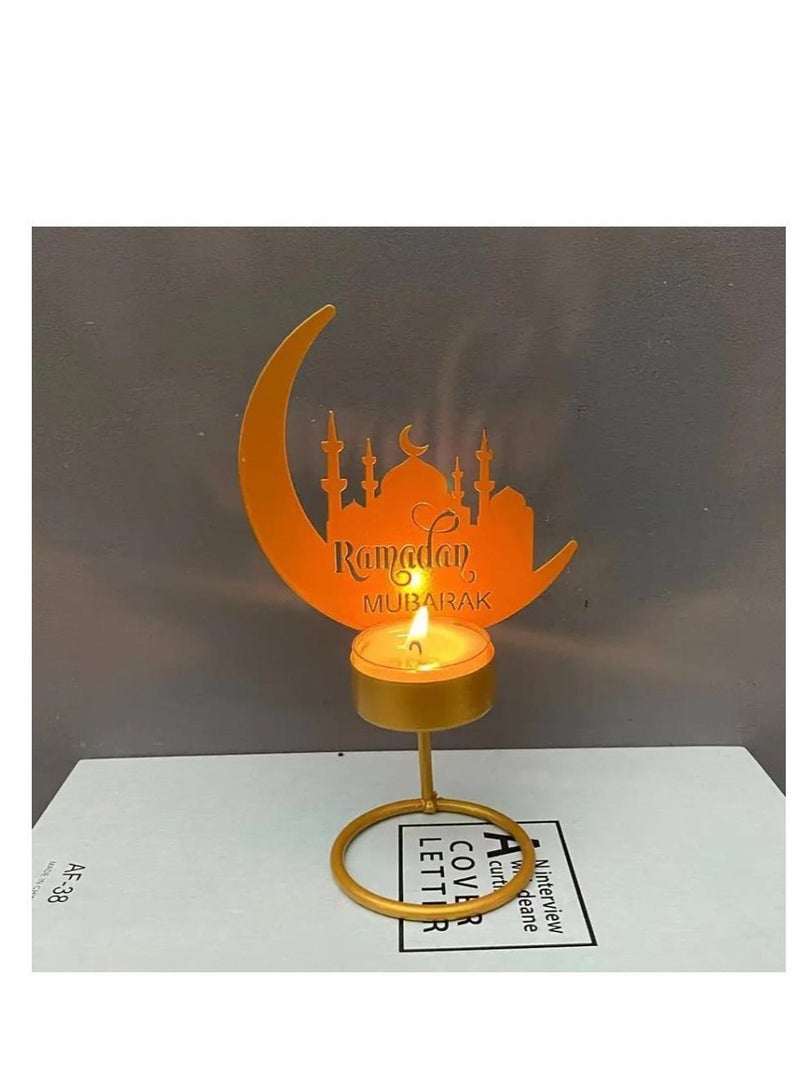 واي آند دي Ramadan Kareem Decorative Moon Shape Iron Candle Holder Eid Mubarak Candlestick Stand For Home Decorations - Image 1