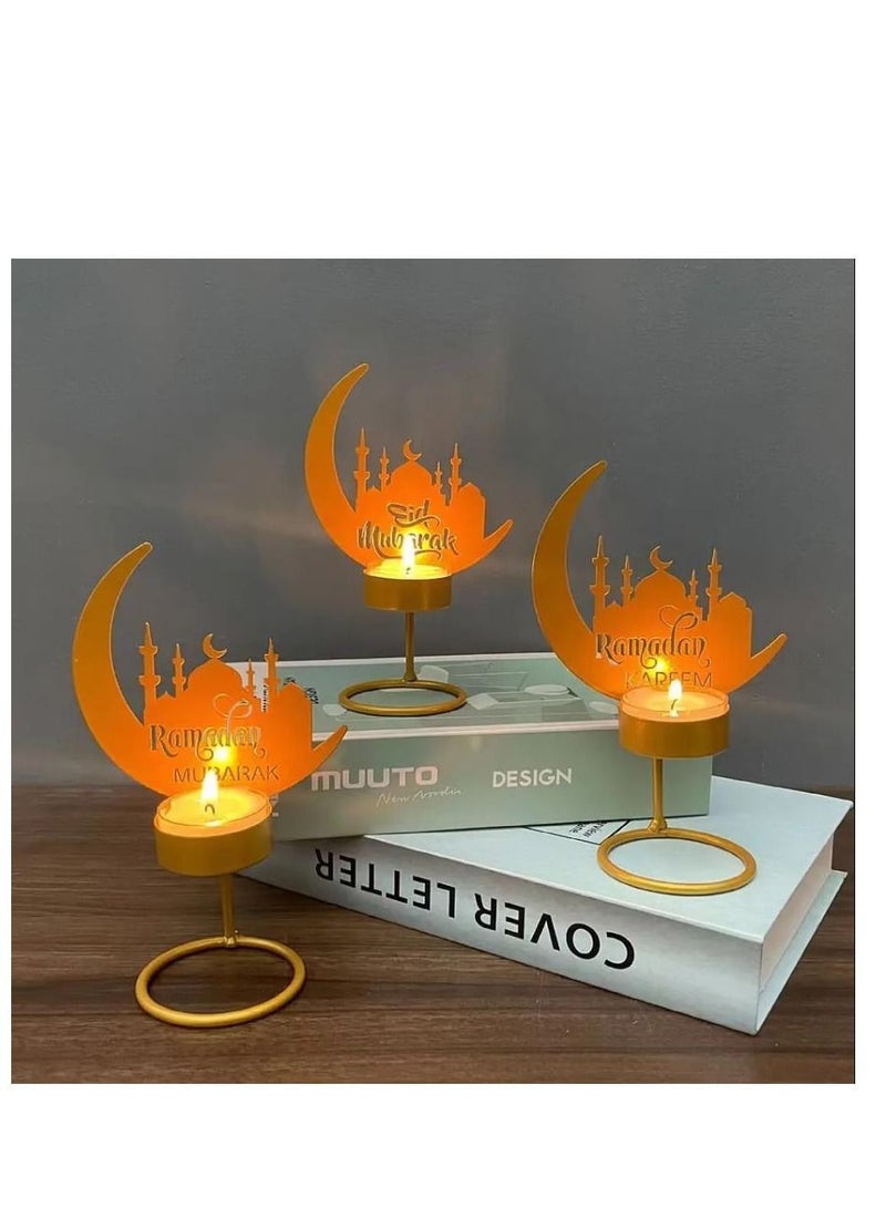 واي آند دي Ramadan Kareem Decorative Moon Shape Iron Candle Holder Eid Mubarak Candlestick Stand For Home Decorations - Image 2