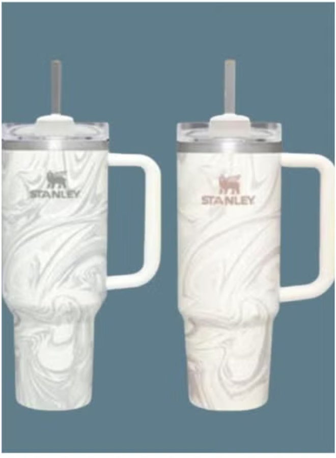 Stanley 2-Pack 40oz Stainless Steel Vacuum Insulated Tumblers with Leak-Resistant Lid & Reusable Straw – Rose Quartz & Swirl Set – Double-Wall Travel Mugs Keep Drinks Cold for 40 Hours or Hot for 7 – BPA-Free, Dishwasher Safe, Eco-Friendly – For Gym, Office & Travel - Image 1