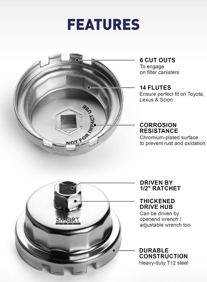 SMART JERRY - 64mm 14 Flutes Oil Filter Wrench Compatible with Toyota Lexus & Scion with Toyota's Cartridge Style Oil Filter System - Image 4
