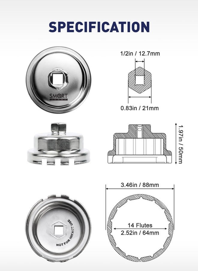 SMART JERRY - 64mm 14 Flutes Oil Filter Wrench Compatible with Toyota Lexus & Scion with Toyota's Cartridge Style Oil Filter System - Image 3