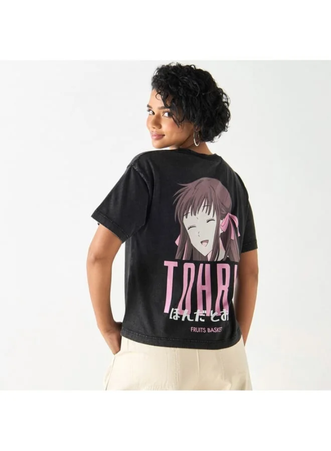 SP Characters Tohru Print Crew Neck T-shirt with Short Sleeves