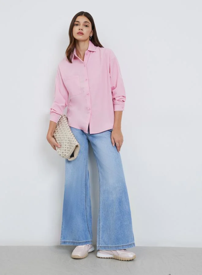 Styli Styli Pink Long Sleeve Oversized Shirt
