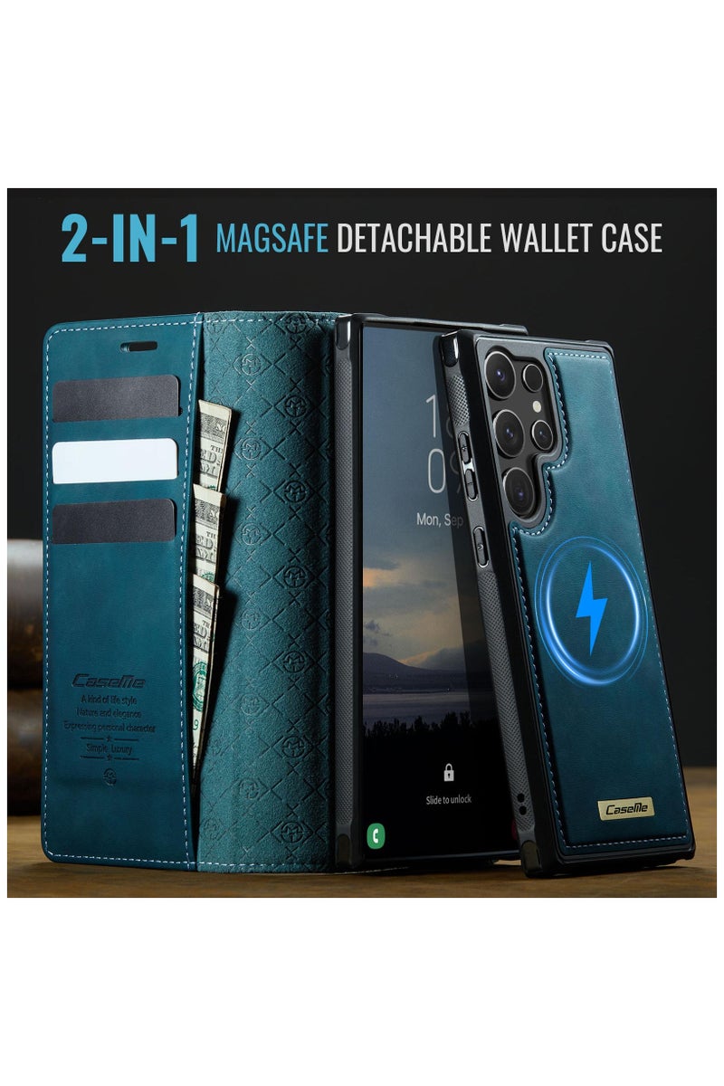 CaseMe C49 Magnetic RFID Blocking Detachable Wallet MagSafe Leather Phone Case for Samsung Galaxy S25 Ultra - Green - Image 4