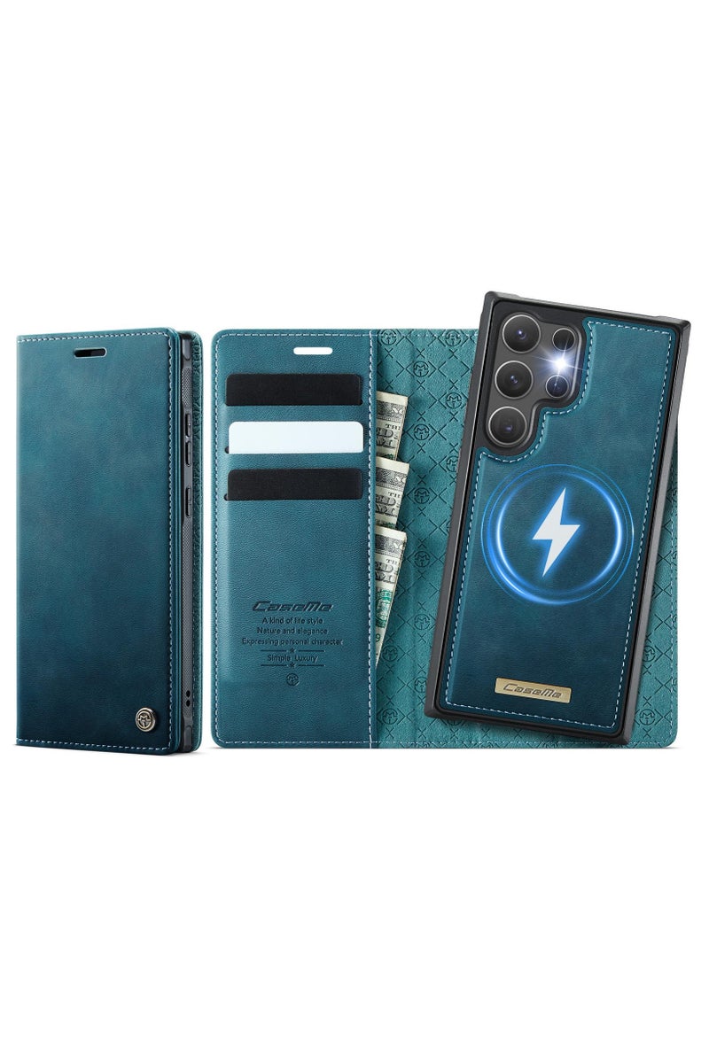 CaseMe C49 Magnetic RFID Blocking Detachable Wallet MagSafe Leather Phone Case for Samsung Galaxy S25 Ultra - Green - Image 1