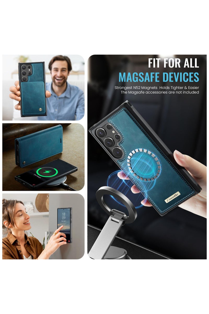 CaseMe C49 Magnetic RFID Blocking Detachable Wallet MagSafe Leather Phone Case for Samsung Galaxy S25 Ultra - Green - Image 3