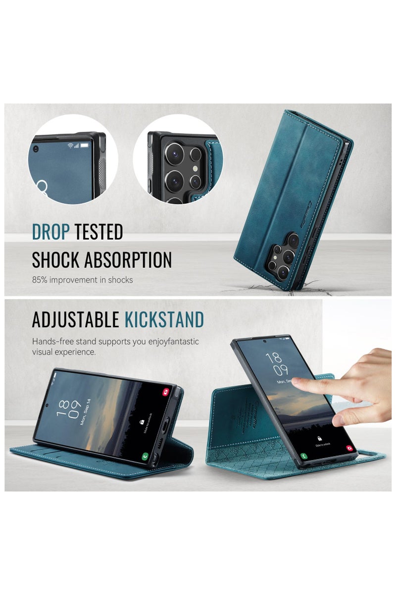 CaseMe C49 Magnetic RFID Blocking Detachable Wallet MagSafe Leather Phone Case for Samsung Galaxy S25 Ultra - Green - Image 5