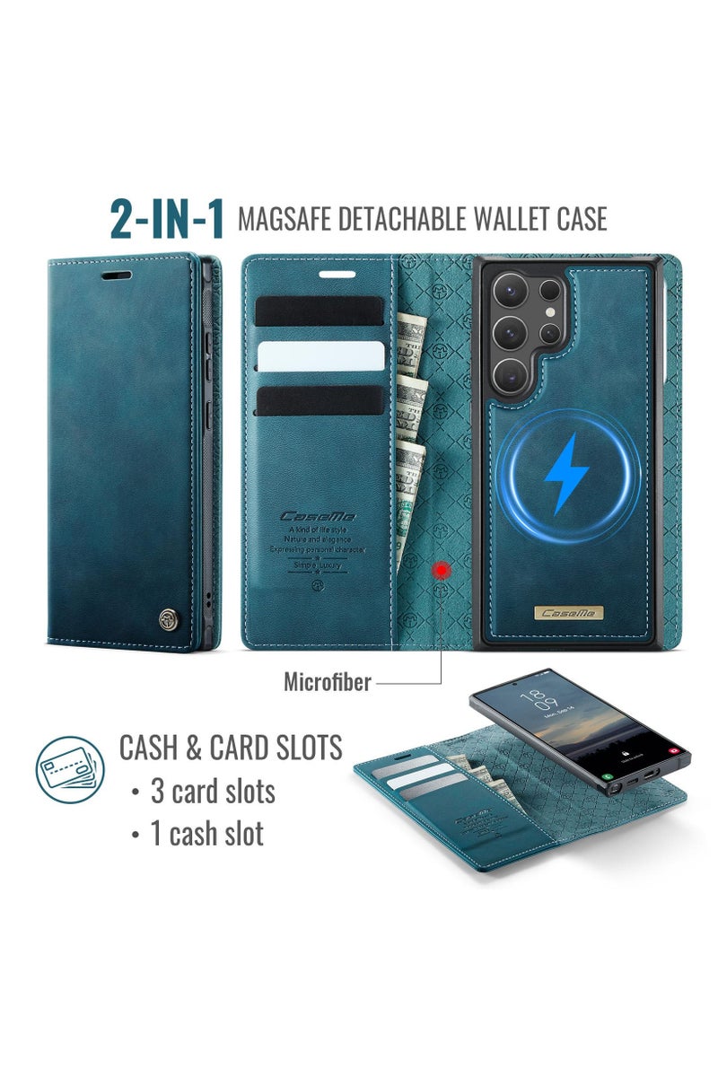 CaseMe C49 Magnetic RFID Blocking Detachable Wallet MagSafe Leather Phone Case for Samsung Galaxy S25 Ultra - Green - Image 2