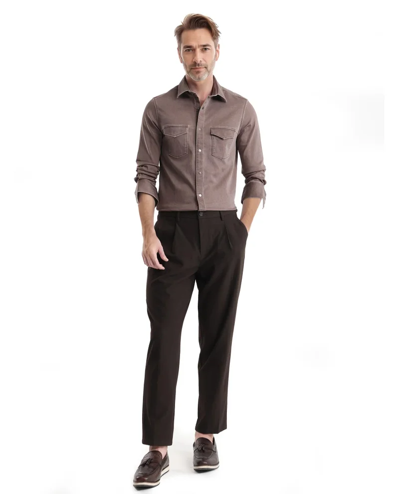 Rare Rabbit Rare Rabbit Men Xenor Brown Full Sleeve Collared Neck Button Closure Plain Shirt