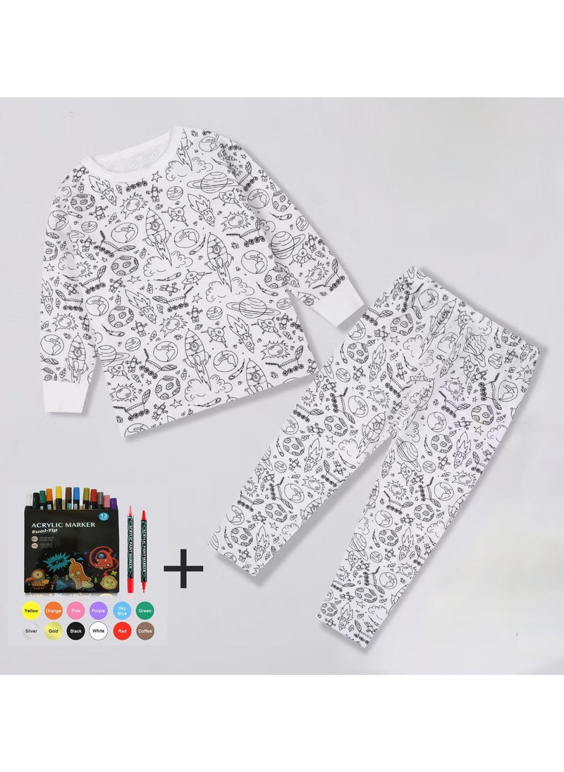 Generic Creative Kids DIY Graffiti Pajamas Homewear Set Colour Your Own Sleepwear Pyjamas for Boys & Girls Rocket Pattern  - Image 1
