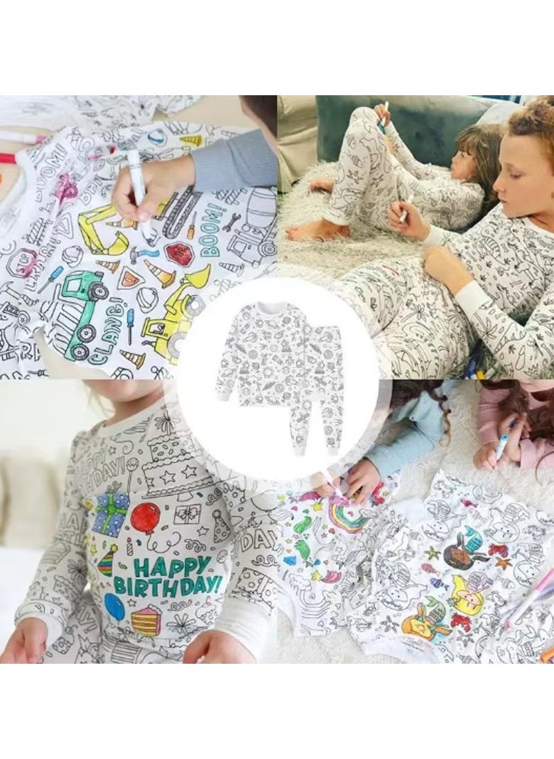Generic Creative Kids DIY Graffiti Pajamas Homewear Set Colour Your Own Sleepwear Pyjamas for Boys & Girls Rocket Pattern  - Image 2