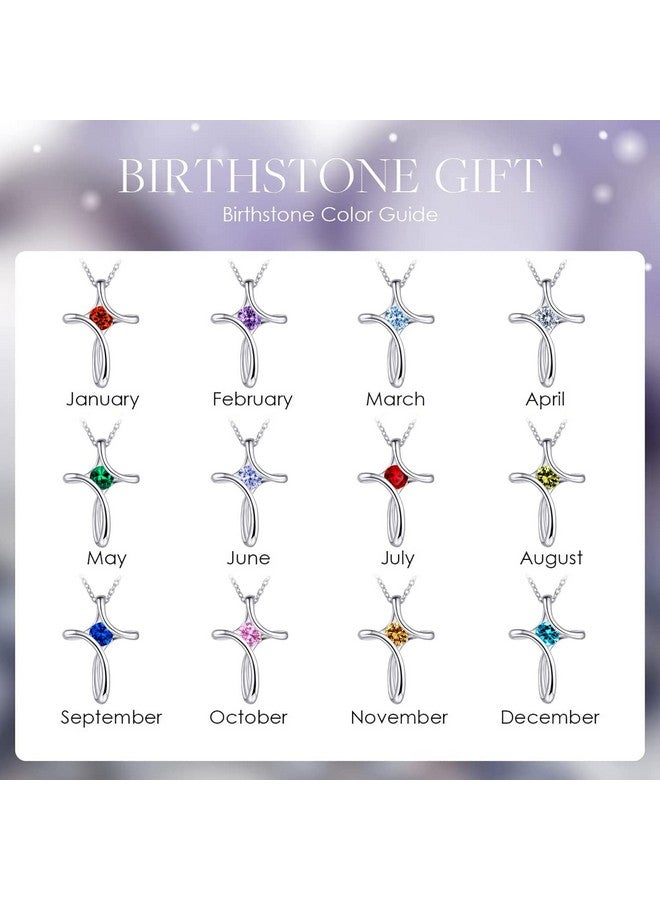 NINAMAID Cross Necklace For Women, 925 Sterling Silver Birthstone Necklace For Women Diamond Sideways Cross Necklace Birthstone Jewelry Birthday Gifts For Women - Image 5