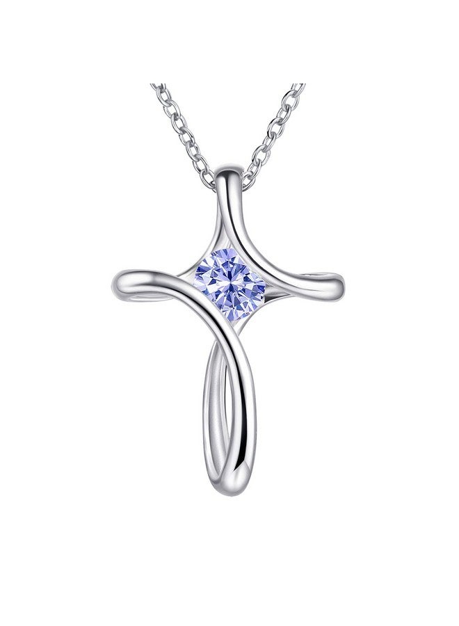 NINAMAID Cross Necklace For Women, 925 Sterling Silver Birthstone Necklace For Women Diamond Sideways Cross Necklace Birthstone Jewelry Birthday Gifts For Women - Image 1