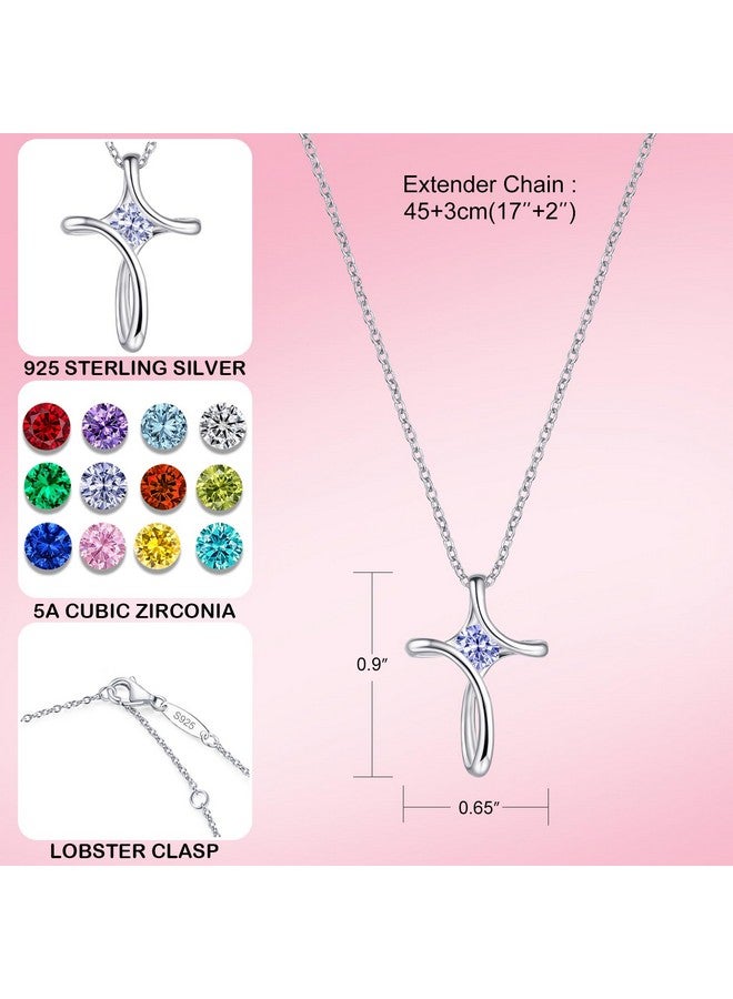 NINAMAID Cross Necklace For Women, 925 Sterling Silver Birthstone Necklace For Women Diamond Sideways Cross Necklace Birthstone Jewelry Birthday Gifts For Women - Image 4