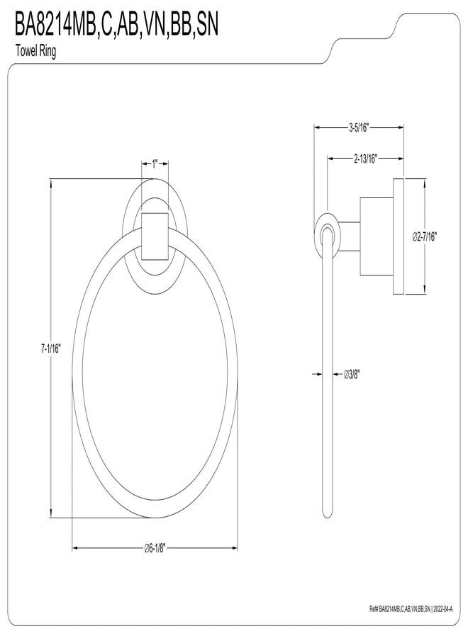 Kingston Brass BA8214BB Concord -Towel Ring, Brushed Brass 6.13 x 3.31 x 7.06 - Image 2