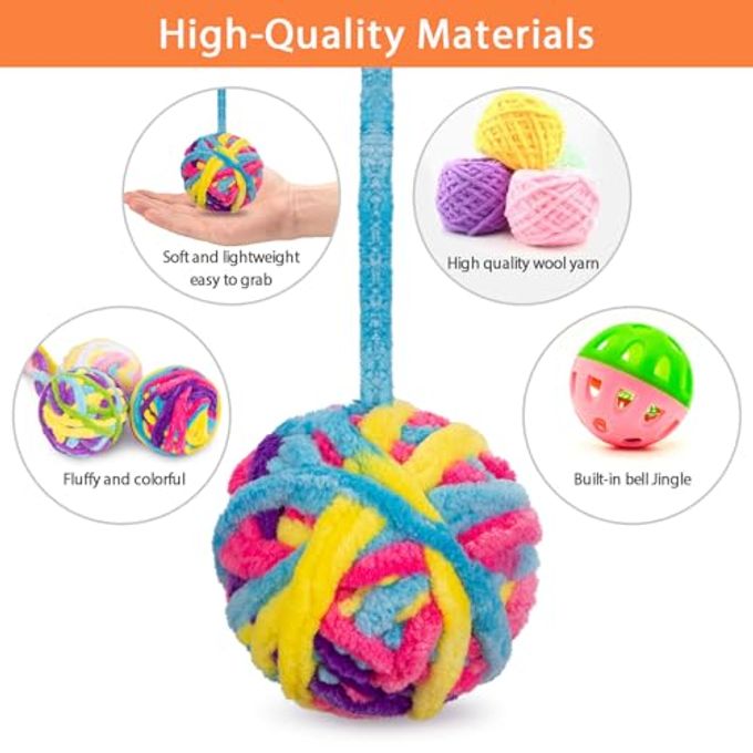 Retro Shaw 6Pcs Cat Toys Balls, Wool Yarn Cat Ball with Bell Inside, Interactive Kitten Toys for Indoor Cats Kitty Chew Kick, Colorful Soft Fuzzy Pet Toy Ball with String - Image 3