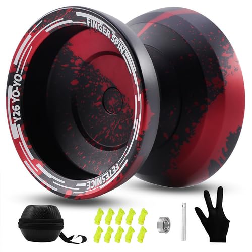 FETESNICE Y26 Professional Butterfly YoYo Dual Mode ResponsiveUnresponsive Finger Spin Yoyo for Kids Adults Competition Players Pro YoYo with 10 Strings Case GlovesBlack Red - Image 1