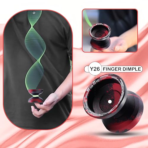 FETESNICE Y26 Professional Butterfly YoYo Dual Mode ResponsiveUnresponsive Finger Spin Yoyo for Kids Adults Competition Players Pro YoYo with 10 Strings Case GlovesBlack Red - Image 5