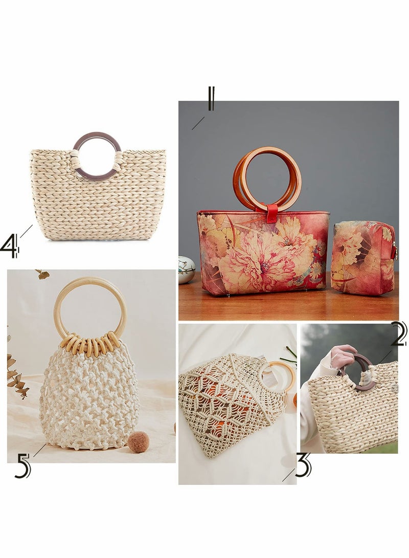 KASTWAVE Wooden Bag Handles, 4 Pcs Round Shaped Replacement Purse Handles, 13.5 cm Handbag DIY Accessories - Image 2