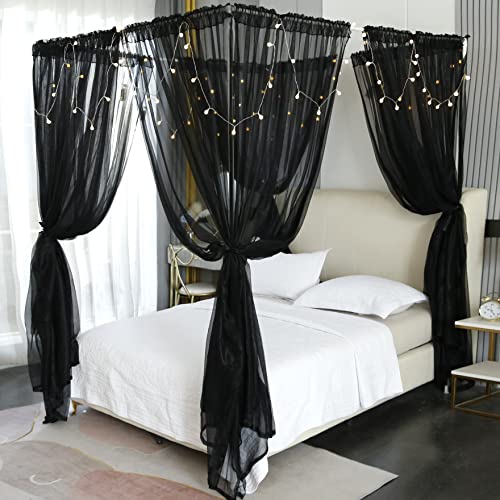 Akiky Canopy for Girls Room Bed Curtains Elegant Sheer Curtain for Twin Full Queen King Size Bed Drapes,8 Panels Canopies with Light,Room Décor(Full/Queen,Black) - Image 1