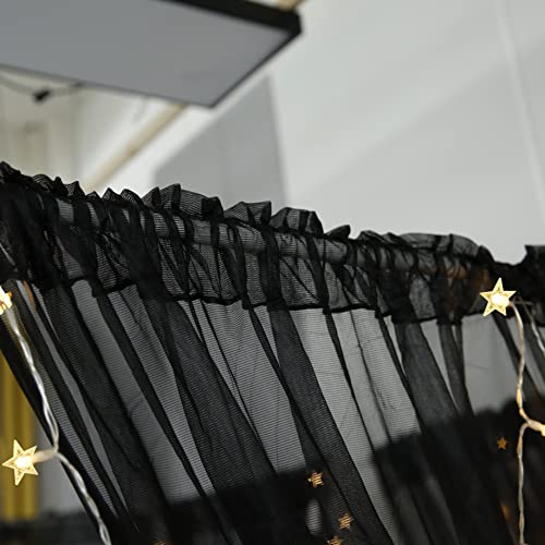 Akiky Canopy for Girls Room Bed Curtains Elegant Sheer Curtain for Twin Full Queen King Size Bed Drapes,8 Panels Canopies with Light,Room Décor(Full/Queen,Black) - Image 3