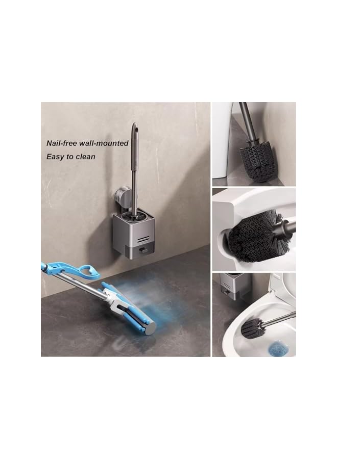 PROMASS Toilet Brush and Holder, Wall Mounted or Floor Mounted Dual Purpose Toilet Brush, High-Density Nylon Brush Toilet Bowl Brush Set, Innovative Bathroom Cleaning Brush, Modern Bathroom Decor - Image 5