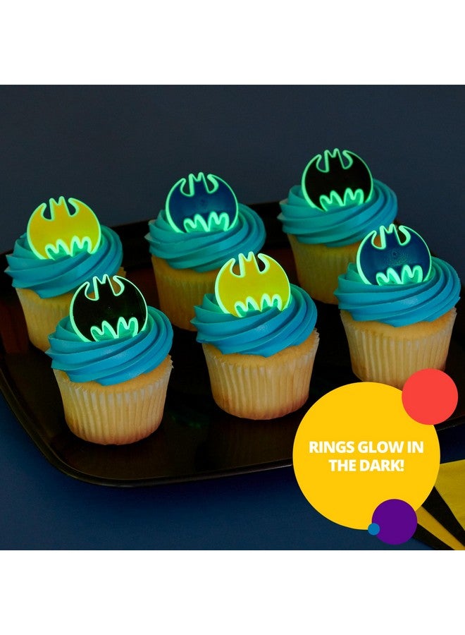 DecoPac Batman Dark Knight Rings, Glow In The Dark Batman Cupcake Decorations, Bat Signal Cake Toppers in Black, Yellow, Blue - 24 Pack - Image 3