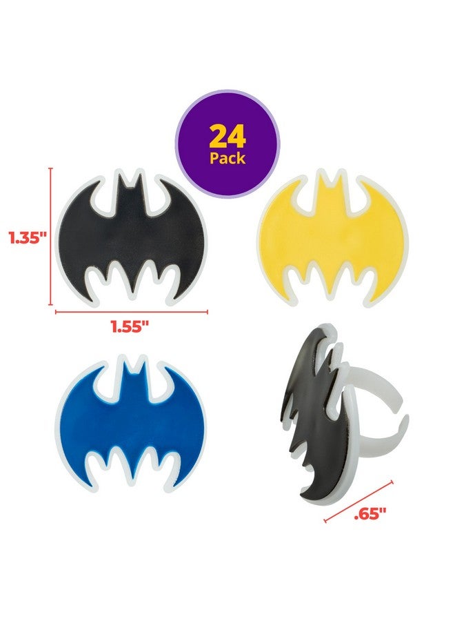 DecoPac Batman Dark Knight Rings, Glow In The Dark Batman Cupcake Decorations, Bat Signal Cake Toppers in Black, Yellow, Blue - 24 Pack - Image 4