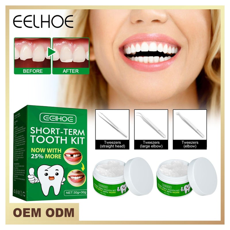 EELHOE Temporary Denture Replacement Bead Set with 3 Pieces Dental Tweezers Tools for Temporary Repair of Missing and Broken Teeth Replacement Dentures for Temporary Fixation - Image 1