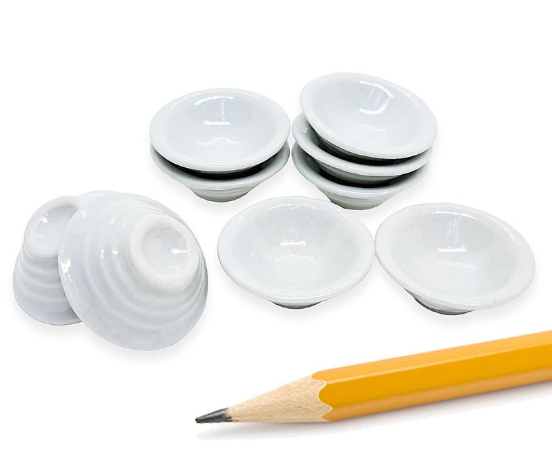 ChangThai Design Very Tiny ½ Inch High White Ceramic Coffee Tea Mug 10 Pieces Set - Miniature Tableware Cup Tray Bowl Crockery Cutlery Kitchenware Handmade Mini Porcelain Decorative Collectible Gifts - Image 1