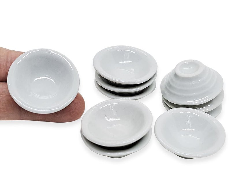 ChangThai Design Very Tiny ½ Inch High White Ceramic Coffee Tea Mug 10 Pieces Set - Miniature Tableware Cup Tray Bowl Crockery Cutlery Kitchenware Handmade Mini Porcelain Decorative Collectible Gifts - Image 3