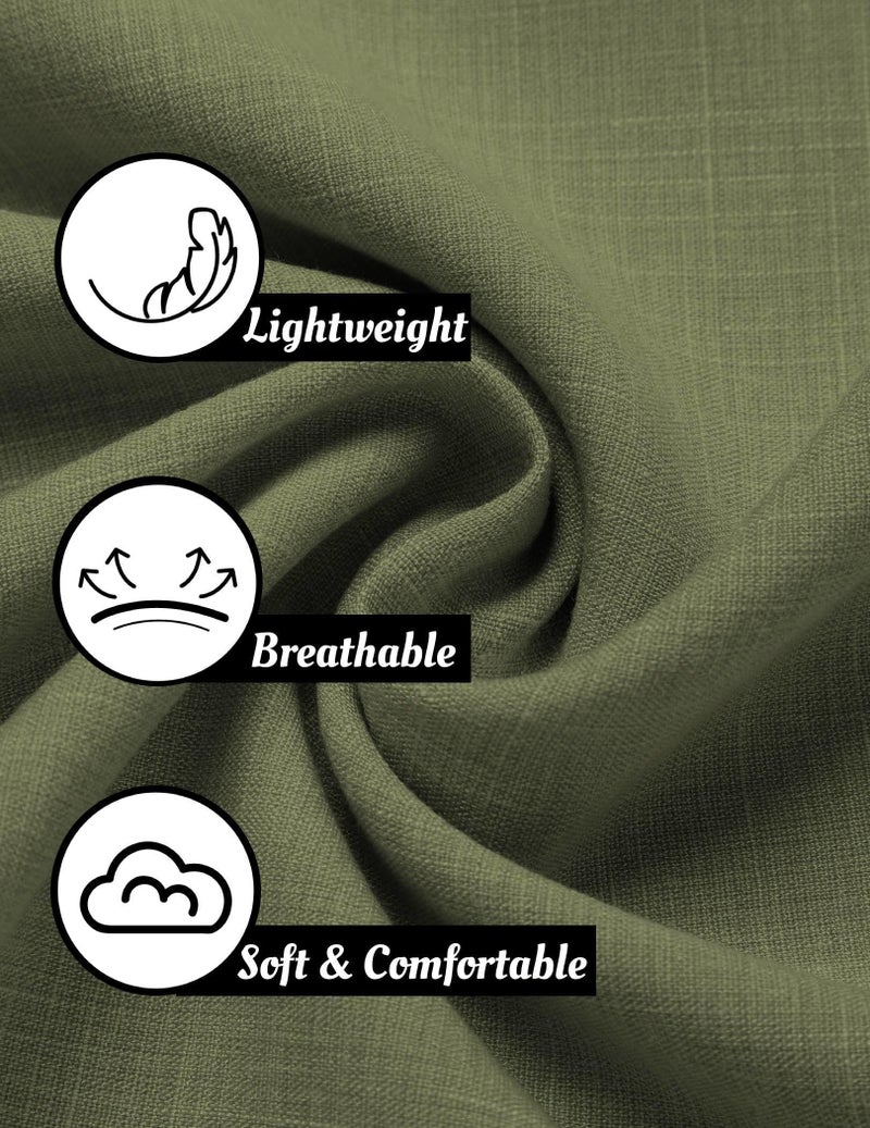 COOFANDY Linen Shirts for Men Collared Shirt Men Linen Shirt Olive Green - Image 5