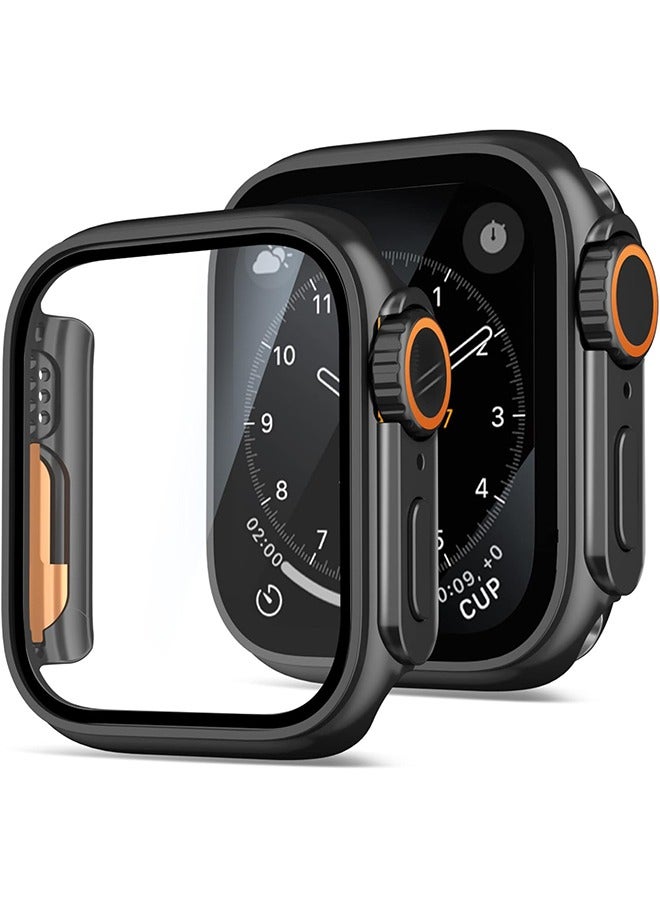 HY Apple Watch Series 7/8/9 45mm Case with Tempered Glass Screen Protector, Unique Design Hard PC Waterproof Cover, Rugged Bumper Full Coverage Accessories for iWatch 7/8/9 45mm（Black)  - Image 1