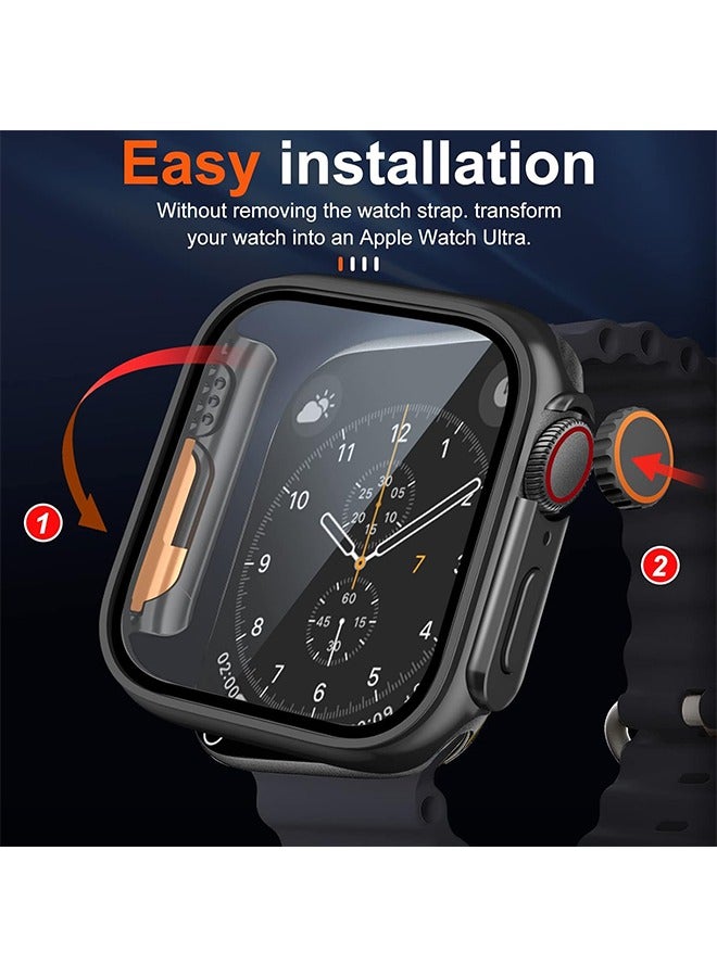 HY Apple Watch Series 7/8/9 45mm Case with Tempered Glass Screen Protector, Unique Design Hard PC Waterproof Cover, Rugged Bumper Full Coverage Accessories for iWatch 7/8/9 45mm（Black)  - Image 2