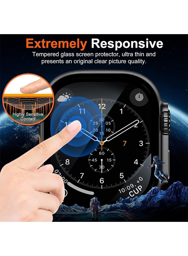 HY Apple Watch Series 7/8/9 45mm Case with Tempered Glass Screen Protector, Unique Design Hard PC Waterproof Cover, Rugged Bumper Full Coverage Accessories for iWatch 7/8/9 45mm（Black)  - Image 4