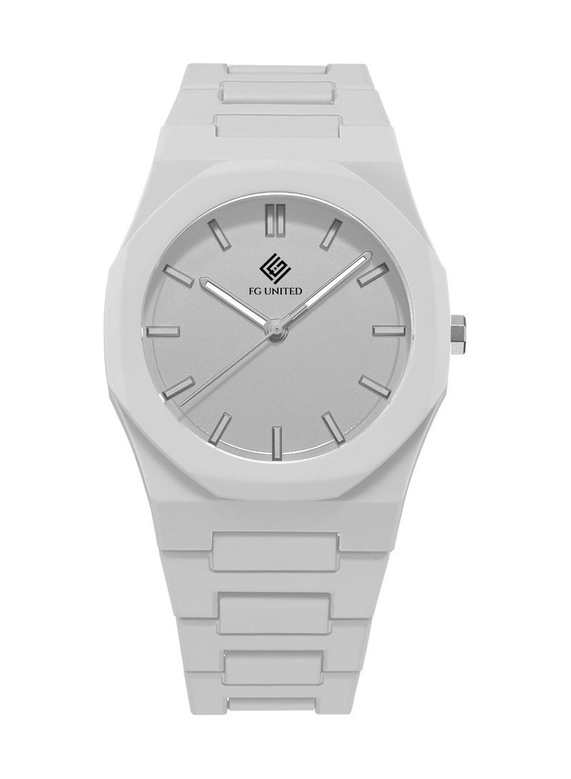 FG UNITED ساعة يد كوارتز للرجال بحزام بلاستيكي رمادي فاخر 40 مم - FG6003