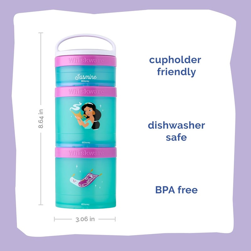 Whiskware Disney Princess Aladdin Stackable Snack Containers for Kids 3 Stackable Snack Cups for School or Travel Backpack and Cupholder Friendly Jasmine and Magic Carpet - Image 2