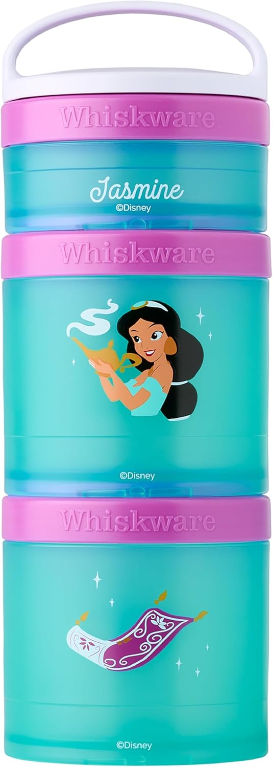 Whiskware Disney Princess Aladdin Stackable Snack Containers for Kids 3 Stackable Snack Cups for School or Travel Backpack and Cupholder Friendly Jasmine and Magic Carpet - Image 1