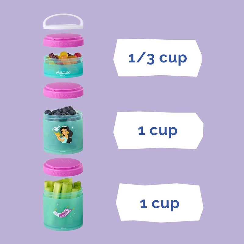 Whiskware Disney Princess Aladdin Stackable Snack Containers for Kids 3 Stackable Snack Cups for School or Travel Backpack and Cupholder Friendly Jasmine and Magic Carpet - Image 4