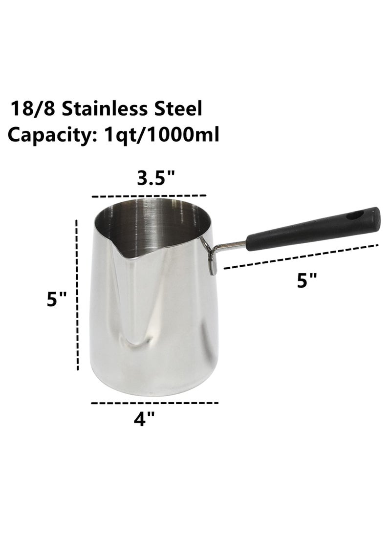 KASTWAVE Milk Butter Warmer Pot, 1qt Turkish Coffee Pot, Large Stovetop Melting Boiling Pot with Spout and Heat Resistant Handle,  Arabic Coffee Maker for Chocolate Heating, Camping, 18/8 Stainless Steel - Image 2