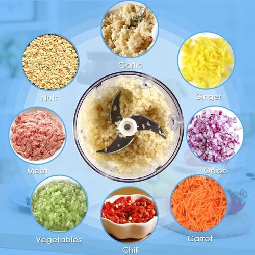 Nibbler Rechargeable Compact Electric Chopper, 250ml Storage Container | Stainless Steel Blades | Single-Touch Control for Garlic, Ginger, Onions, Vegetables, Meat, and Nuts NB-MEC01 (Turquoise) - Image 5
